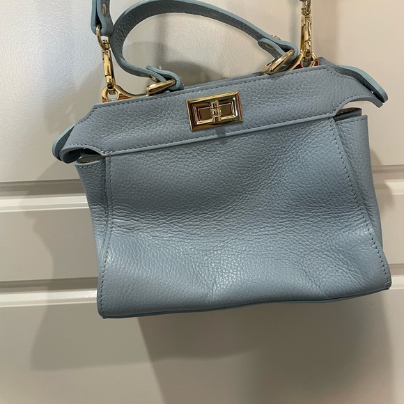 Elegant French Blue Leather Handbag - Picture 2 of 3
